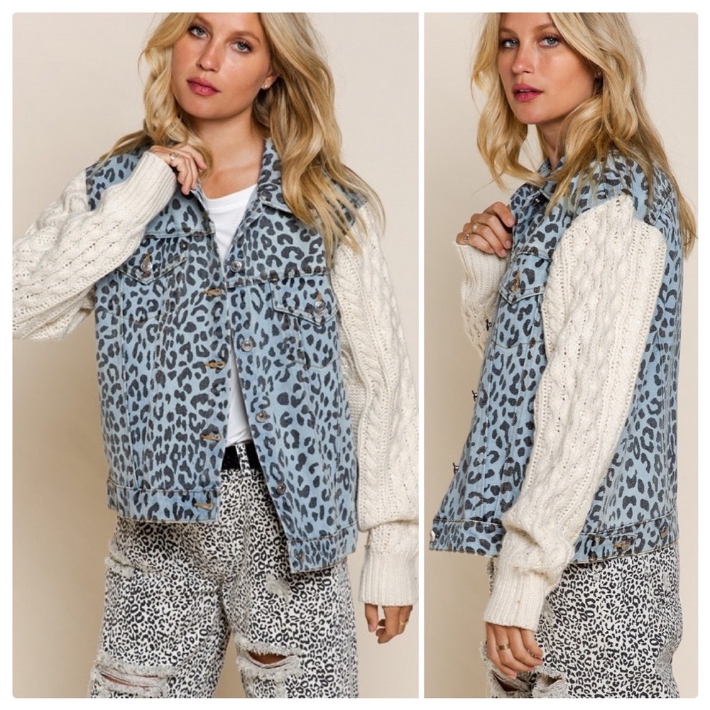 POL Snow Leopard Denim & Cable Knit Jacket - Picture 8 of 13